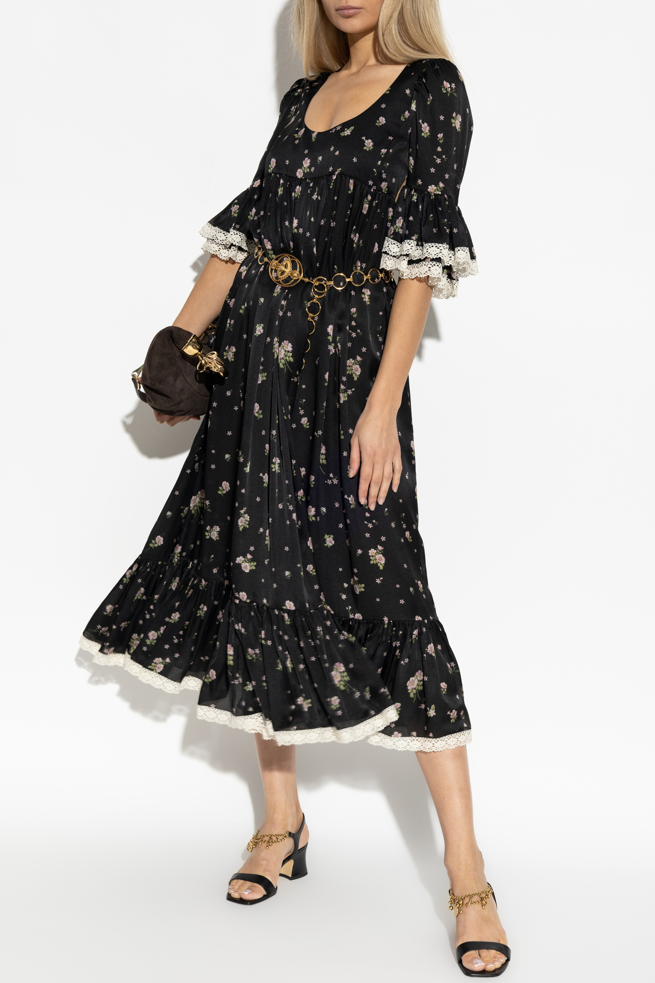 ワンピース CHLOe Floral viscose dress Black CH25SRO32330 Chloe' Floral Viscose Dress - Black - Women | CH25SRO32330001